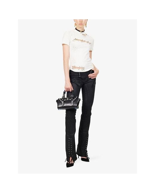 Dilara Findikoglu White Safety Pin Distressed Cotton-Jersey T-Shirt