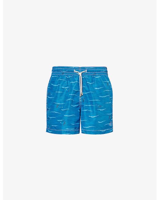ARRELS Barcelona Blue Kikuo Printed Swim Shorts for men