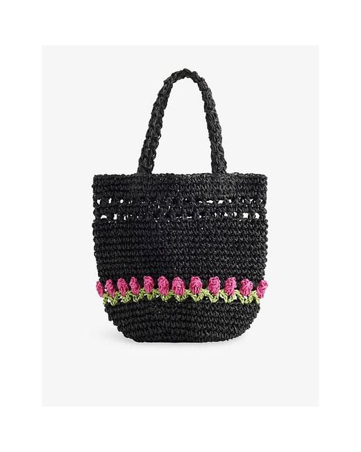 Damson Madder Black Tulip Raffia Bag