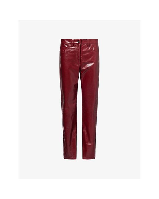 Khaite Red Callum Straight-Leg Leather Trousers