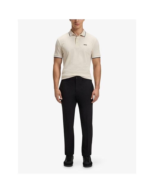 Boss White Paddy Brand-Embroidered Cotton-Piqué Polo Shirt for men