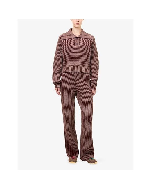ADANOLA Red Logo-Plaque Ribbed Knit Henley Sweatshirt