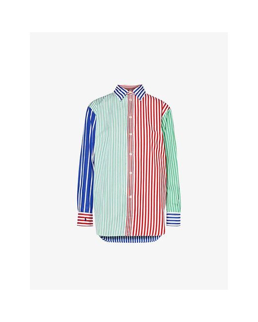 Polo Ralph Lauren Blue Stripe Panelled Stripe-pattern Cotton Shirt