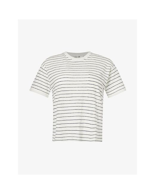 FRAME White Pocket Striped Organic-linen T-shirt