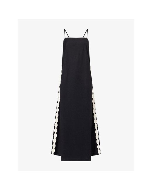 Seafolly Black Scallop-Trim Bandeau Cotton-Linen Blend Maxi Dress
