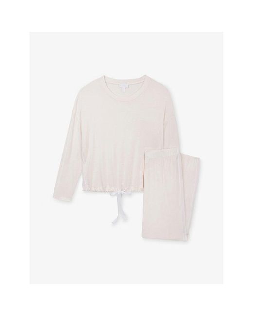 The White Company White Side-Stripe Tie-Hem Stretch-Jersey Pyjama Set