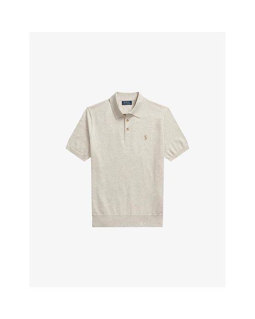 Polo Ralph Lauren White Logo-Embroidered Custom-Fit Knitted Cotton Polo Shirt for men