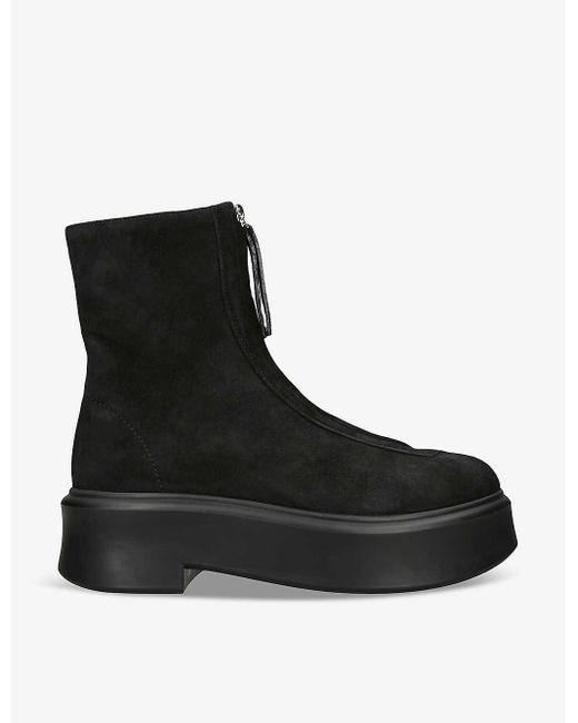 The Row Black Zipped-front Platform-sole Suede Ankle Boots