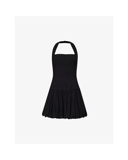Reformation Black Babette Halterneck Organic-cotton Stretch Mini Dress