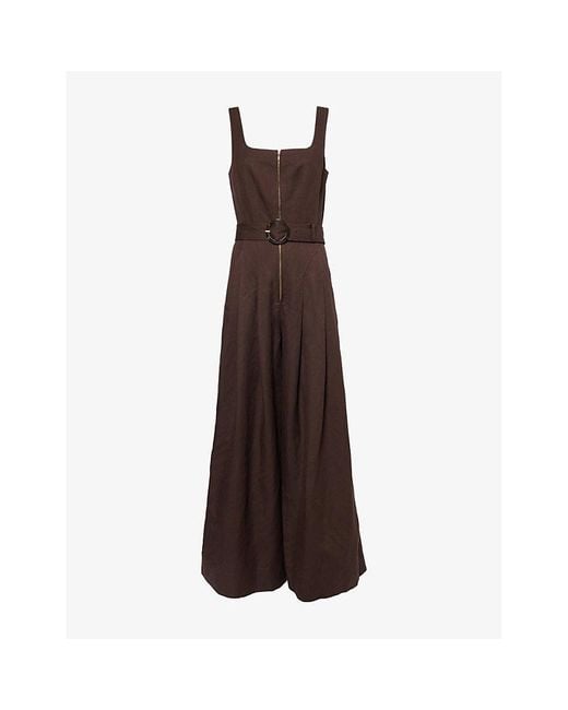 ME+EM Brown The Event Ready Tailored Linen-Blend Jumpsuit
