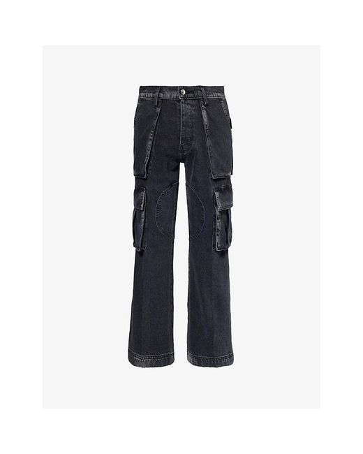 NAHMIAS Blue Faded-wash Straight-leg Cargo Jeans for men