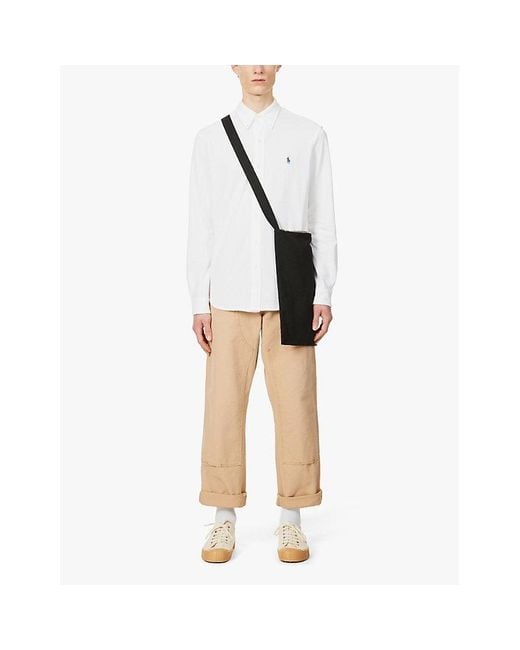 Polo Ralph Lauren White Long-Sleeved Logo-Embroidered Slim-Fit Cotton Shirt for men