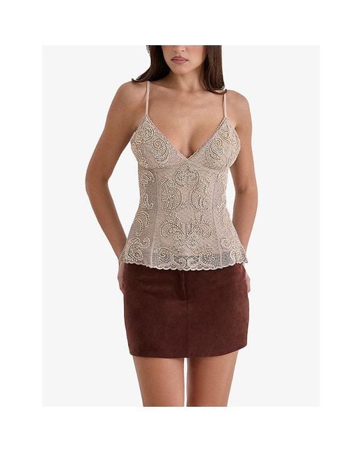 House Of Cb Brown Adelise Faux-Suede Mini Skirt