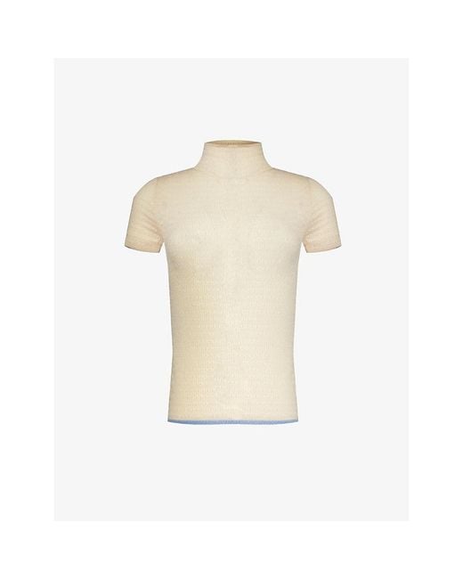 Victoria Beckham Natural High-neck Cotton-knit T-shirt