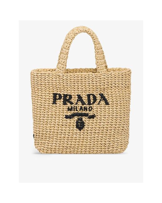 Prada Metallic Logo-embroidered Small Crochet Tote Bag