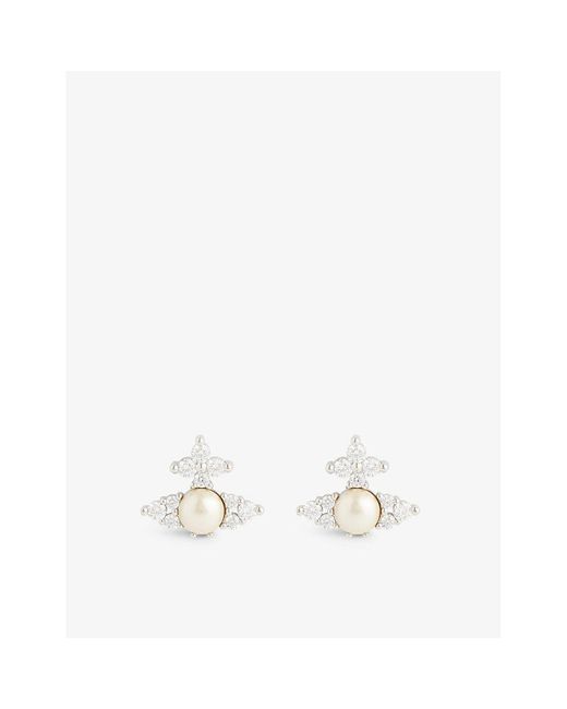 Vivienne Westwood White Feodora Orb Brass And Cubic Zirconia Earrings