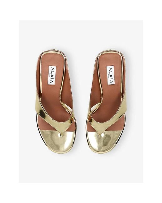 Alaïa Natural Tong 75 Leather Wedge Sandals