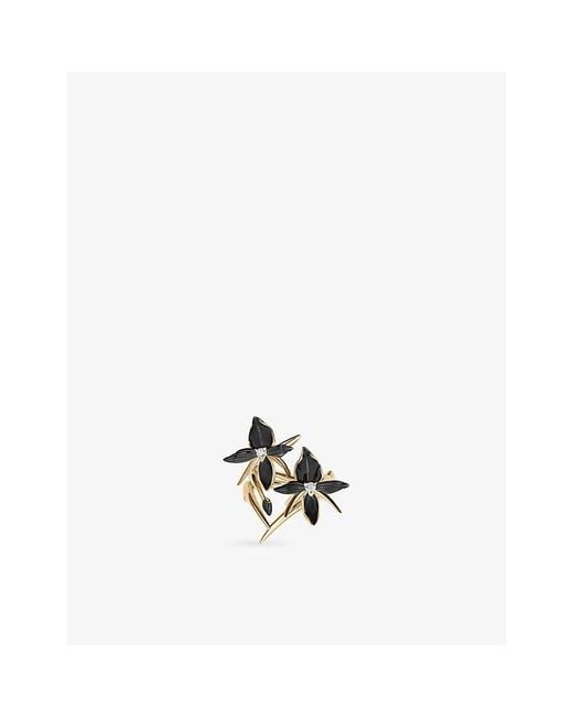 Shaun Leane White Orchid 2 Flower-Plated 925 Sterling And Diamond Ring