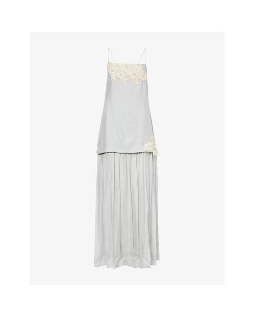 Sir White Noria Lace-Trim Silk Gown