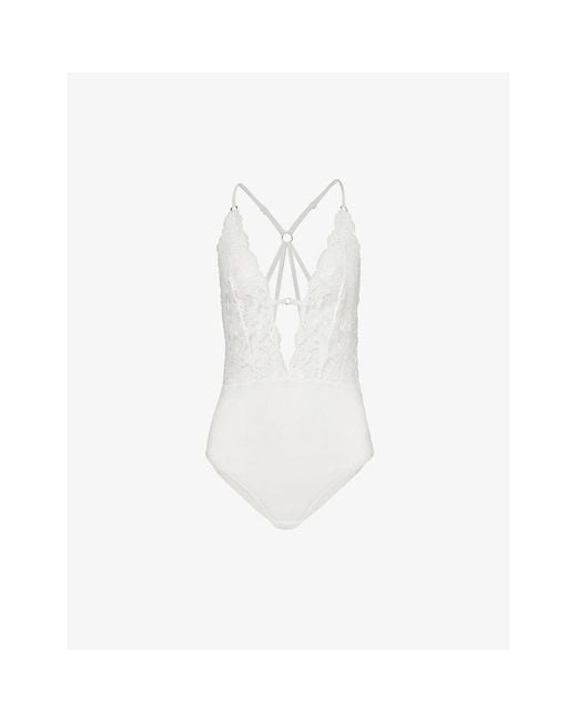 Aubade White Kiss Of Love Plunge-Neck Lace Body
