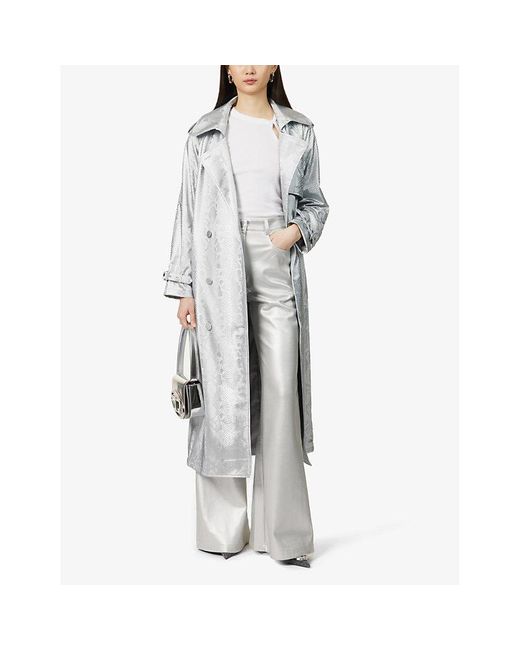 Amy Lynn White Snake-effect Faux-leather Trench Coat
