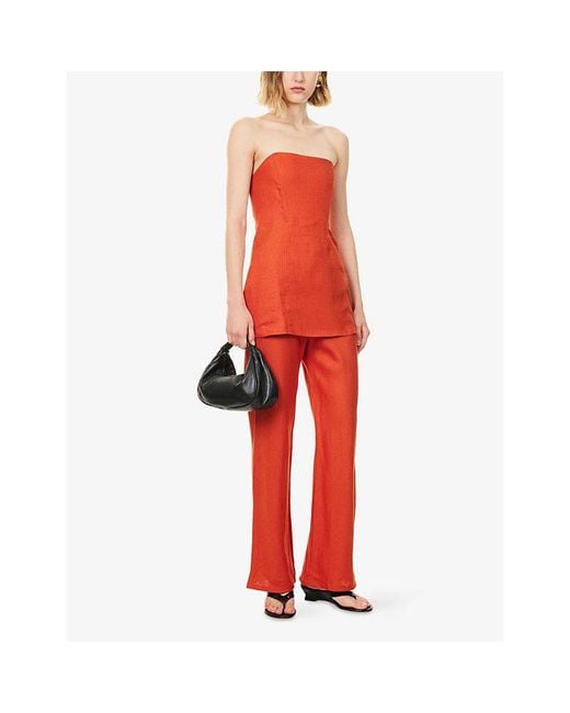 Reformation Red Aurina Strapless Linen Top