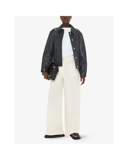 Whistles Black Natia Patch-Pocket Leather Overshirt