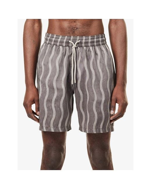 Frescobol Carioca Gray Santos Linen-Blend Swim Shorts for men