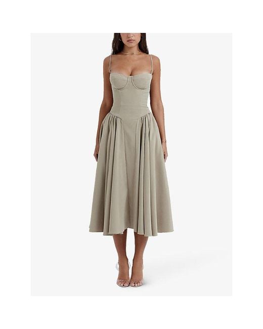 House Of Cb Natural Samaria Corset-Top A-Line Stretch-Cotton Midi Dress