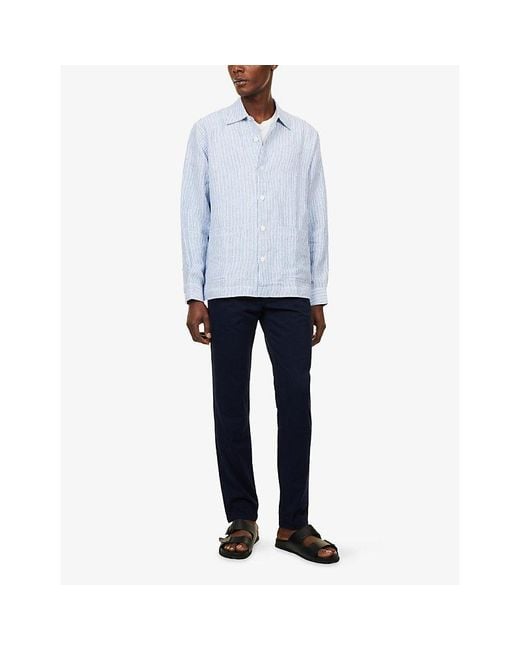Orlebar Brown Blue Soren Striped Hemp Shirt for men