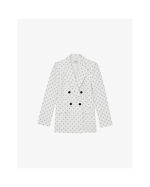 Reiss White Beatrix Double-Breasted Polka-Dot Woven Suit Jacket