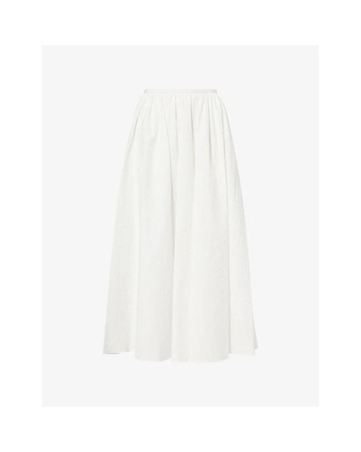 Ashlyn White Connor Gathered-Waist Cotton Midi Skirt