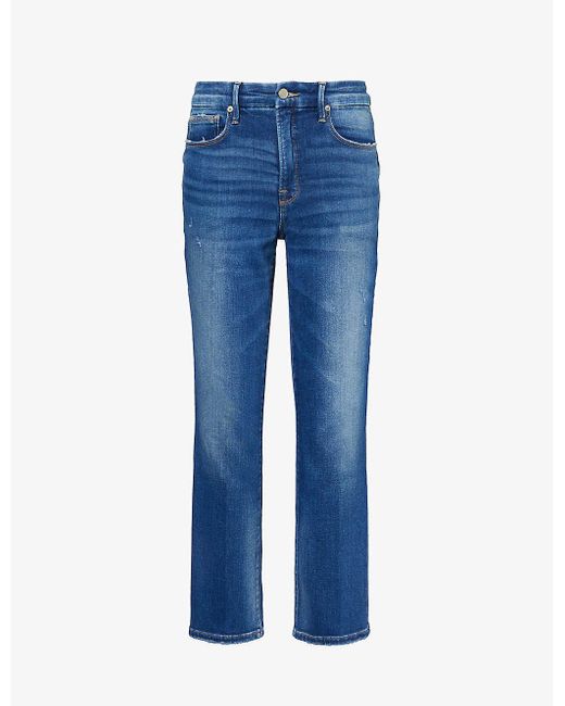 GOOD AMERICAN Blue Contrast-stitch Straight-leg High-rise Stretch-recycled Denim Jeans