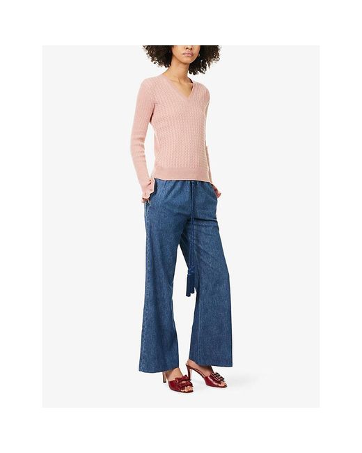 Valentino Blue Drawstring Wide-Leg Denim Trousers