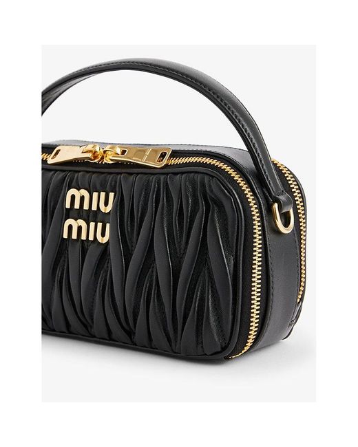 Miu Miu Black Branded Matelassé Leather Cross-body Bag