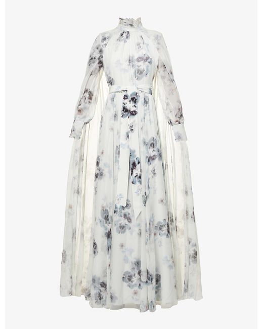 Erdem White Macie Floral-print Silk Gown
