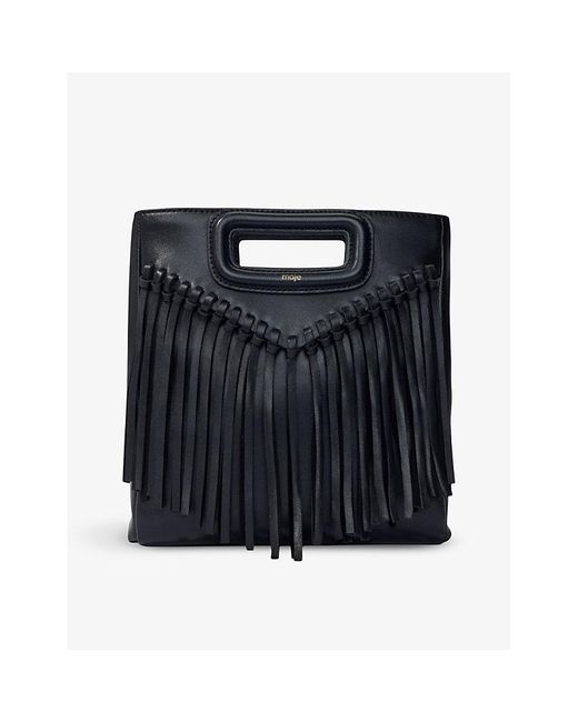 Maje Black M Fringed-trim Leather Cross-body Bag