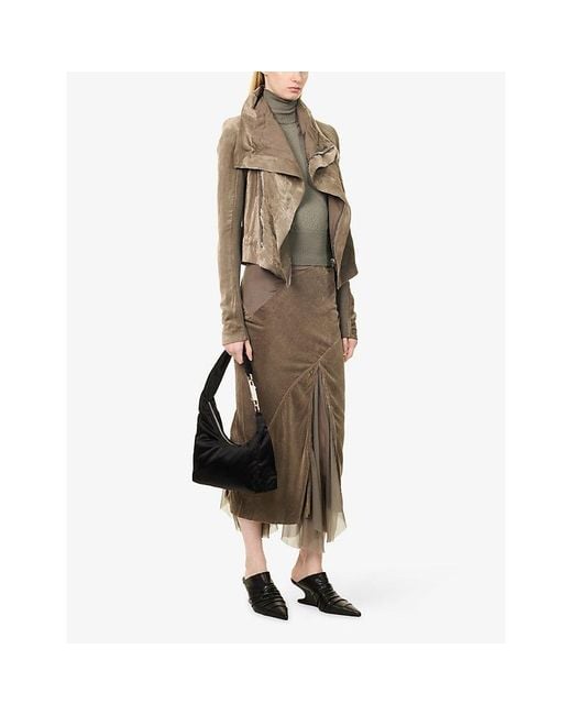 Rick Owens Brown Double-Slice Insert Velvet Midi Skirt