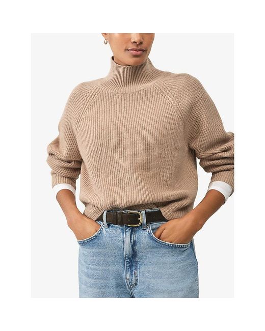 The White Company Natural Funnel-Neck Ribbed Wool And Cashmere-Blend Jumper