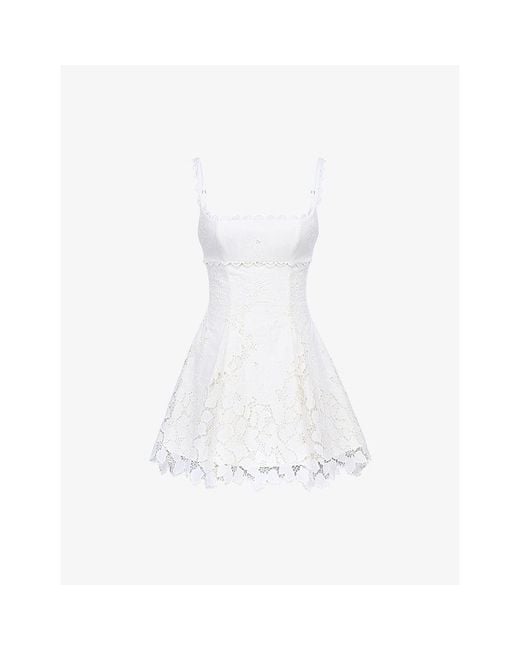 House Of Cb White Isla Floral-Pattern Woven Mini Dress