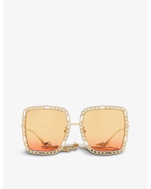 Gucci Velvet GG1033S Square-frame Metal Sunglasses in Gold (Metallic ...