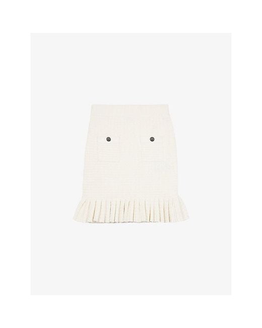 The Kooples White Patch-Pocket Ruffled Knitted Mini Skirt