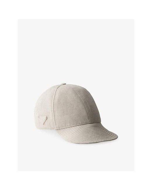 Prada Natural Triangle-Logo Denim Baseball Cap