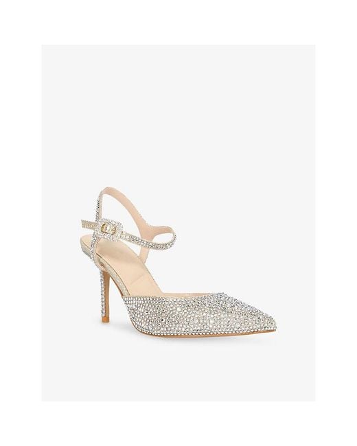 Dune White Confident Woven Heeled Sling-Back Courts