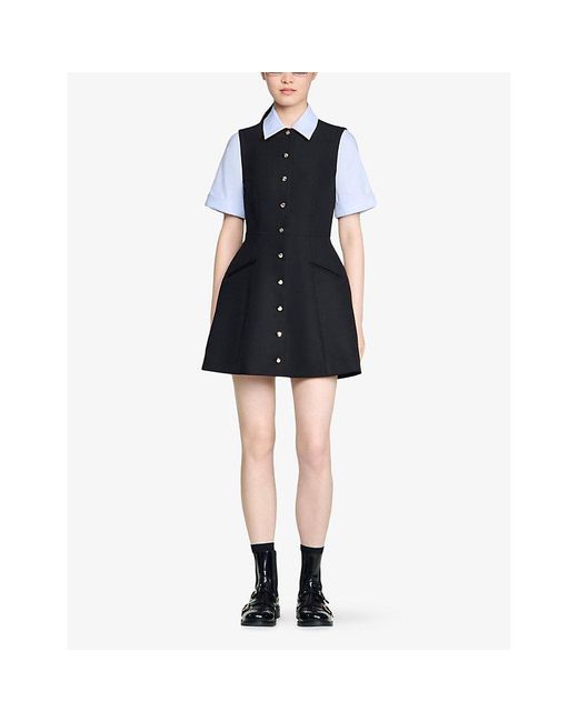 Sandro Black Two-In-One Short-Sleeved Stretch-Woven Mini Dress