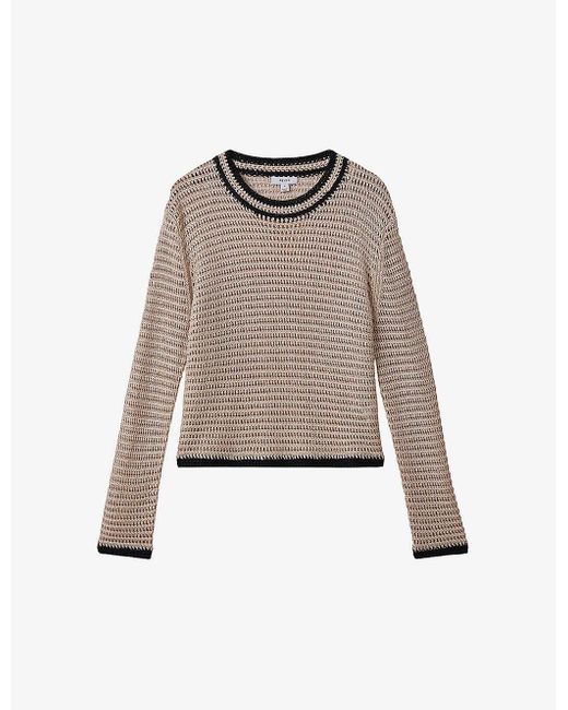 Reiss Natural Neutral/vy Astrid Contrast-tip Relaxed-fit Knitted Jumper