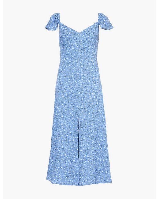 Reformation Blue Baxley Floral-Print Woven Midi Dress