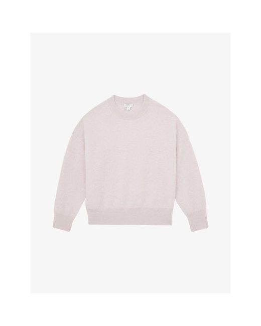 Reiss White Misha Brushed Crewneck Cashmere Knitted Jumper