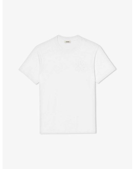 Sandro White Flower-embossed Short-sleeve Cotton T-shirt for men