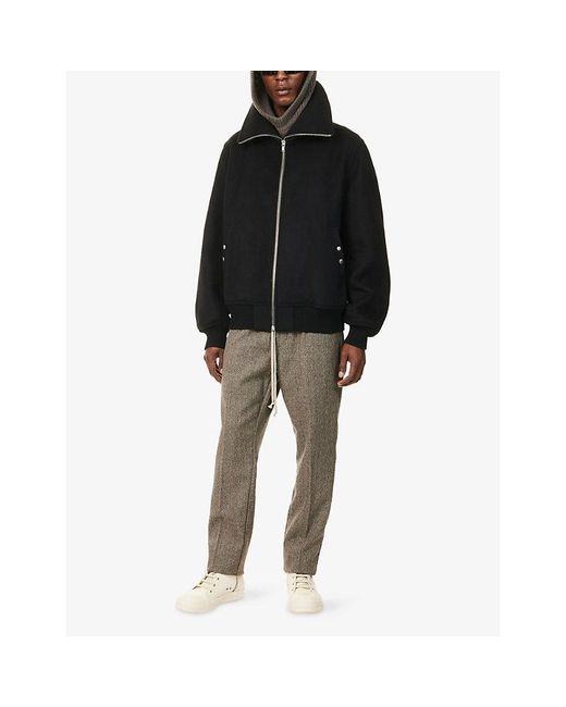 Rick Owens Gray Slim Long Drawstring Wool Trousers for men